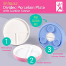 Elk and Friends Kids 6.7” Porcelain Divided Plates with Silicone Suction Sleeves | Suitable for Babies/Kids/Toddlers | Microwave & Dishwasher Safe | Non Slip | Snack Dishes | 4 Pack by TinyTreasures Baby Boutique