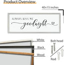 comurdyo Always Kiss Me Goodnight Sign for Bedroom Above bed Wall Decor 40''×15'' Large Wood Frame For Couples Over Bed Hanging Wall Art (White) by CozyNest Decor