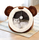 Cat Beds for Indoor Cats - Cat Bed Cave with Removable Washable Cushioned Pillow, Soft Plush Premium Cotton No Deformation Pet Bed, Roomy Bear Cat House Design, Multiple Sizes-L by CozyNest Decor