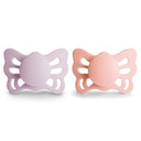 FRIGG Butterfly Anatomical SilkySoft Silicone Baby Pacifier | Made in Denmark | BPA-Free (Soft Lilac/Pretty in Peach, 0-6 Months) by TinyTreasures Baby Boutique