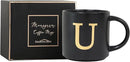 COLLECTIVE HOME - Monogram Ceramic Mugs, 15 oz Golden Initial Black Coffee Cups, Elegant Alphabet Tea Mugs, Elegant Personalized Mug with Gift Box, Unique Mug with Double Side Capital Lette (U) by CozyNest Decor
