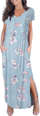 Smallshow Women's Maternity Nursing Dresses Split Long Dress for Breastfeeding by TinyTreasures Baby Boutique