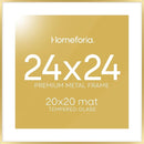 Homeforia 24x24 Gold Square Frame, High End Metal 24 x 24 Large Gold Poster Frames with Mat 20 by 20 for Photo, 24by24 Thin Picture Frame Matted to 20x20 inch Print, Tempered Glass, Wall Kit, Set of 1 by CozyNest Decor