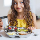 Ahimsa Stainless Steel Kids Dinnerware Set - 5 Piece Toddler Plates and Bowls Set, Pediatrician Designed, Includes Non Toxic Toddler Plate and Bowl, Kids Utensils and Cup (Classic Stainless Steel) by TinyTreasures Baby Boutique