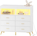 GarveeHome Dresser for Bedroom with 6 Drawers, Baby Changing Table Dresser with Changing Pad, LED Lights & Charging Station, Baby Changing Station with Changing Table Top, White by TinyTreasures Baby Boutique
