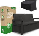 EconoHome 3 Seat Outdoor Storage Bench with Rain Cover - 90 Gallon Capacity - Weatherproof Resin Bench for Patio, Porch, Garden, Yard, Pool Area - Furniture for Pool Accessories, Gardening Tools by GreenHaven Gardens