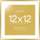 Homeforia 12x12 Picture Frame Gold, High End Metal 12 x 12 Square Poster Frame with Mat 10 x 10 Photo, 12x12 Frame Matted to 10x10 Print, 12by12 Gold Hanging Frames, Tempered Glass, Wall Kit, Set of 1 by CozyNest Decor