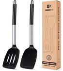 Pack of 2 Silicone Solid Turner, Non Stick Slotted Kitchen Spatulas, High Heat Resistant BPA Free Cooking Utensils, Ideal Cookware for Fish, Eggs, Pancakes(Black) by CozyNest Decor