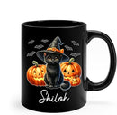 Personalized Black Cat Witch Ceramic Cups Gift for Halloween, Custom Name Black Cat with Pumpkins Coffee Mugs, Spooky Witch Pumpkins Cup, Pet Halloween Mug 11oz 15oz, Pet Enthusiasts Gifts by TinyTreasures Baby Boutique