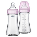 Chicco Duo 9oz. Hybrid Baby Bottle with Invinci-Glass Inside and Plastic Outside | Dishwasher, Bottle Warmer, and Electric Sterilizer Safe | Intui-Latch Nipple | Clear/Pink, 2pk by TinyTreasures Baby Boutique