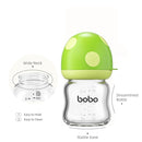 YOHKOH Natural Glass Baby Bottle with Natural Response Nipple, Newborn Anti-Colic Baby Bottles, Wide Neck Mushroom Cap Baby Bottle, Clear (Green, 3.4oz (Pack of 2)) by TinyTreasures Baby Boutique