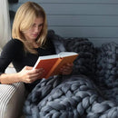 Chunky Knit Throw Bulky Merino Sofa Blanket Hand-Made Super Large Chair Mat Rug(Dark Gray 40"x60") by CozyNest Decor