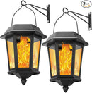 Solar Lanterns Outdoor Waterproof, Hanging Solar Lights with Glass Shade - 2 Pack LED Metal Wall Mount Outdoor Light for Yard/Garden/Patio - Flame by GreenHaven Gardens
