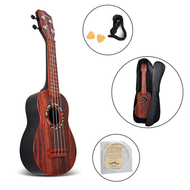 21" Plastic Ukulele Guitar Set Kids 4 String Acoustic Hawaiian Faux Wood Guitar