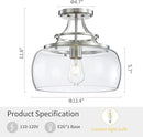WUZUPS Chandelier Rustic Farmhouse Industrial Round Semi-flushmount Ceiling LED Light Fixture with Clear Glass Shades for Bathroom Kitchen Foyer Entryway, H 11.8" x W 13.4", E26 Base, Brushed Nickel by CozyNest Decor