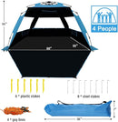 WhiteFang Deluxe Pop Up Beach Tent Sun Shade Shelter for 3-4/5-6 Person, UV Protection, Extendable Floor with 3 Ventilating Windows Plus Carrying Bag, Stakes, and Guy Lines by TinyTreasures Baby Boutique