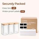 ComSaf 1.4 Qt Glass Storage Containers with Lids, Glass Jars with Lids, Clear Food Storage Jar, Square Canister Set of 3, Pantry Organizers and Storage for Flour Oat Pasta Tea Cookie Coffee Bean by CozyNest Decor