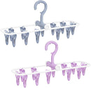 Clothes Drying Hanger with 12 Clips, 2 Pack Folding Portable Hanging Drying Rack,Drip Foldable Hanging Rack, 360° Rotatable Hook for Drying Towels Bras Baby Clothes Gloves Plastic(Blue&Purple) by TinyTreasures Baby Boutique