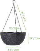 WOUSIWER 13 inch 2Pack Large Hanging Planters for Outdoor Indoor Plants with Drainage Holes and Chain, Round Hanging Flower Pots for Garden Home Porch Decor, Black Speckles by CozyNest Decor