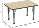 Factory Direct Partners FDP Rectangle Activity School and Classroom Kids Table (24 x 36 inch), Chunky Toddler Leg, Adjustable Height 15-24 inches - Maple Top and Green Edge by CozyNest Decor