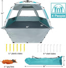 WhiteFang Deluxe Pop Up Beach Tent Sun Shade Shelter for 3-4/5-6 Person, UV Protection, Extendable Floor with 3 Ventilating Windows Plus Carrying Bag, Stakes, and Guy Lines by TinyTreasures Baby Boutique