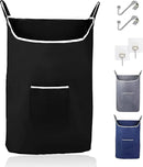 The Fine Living Co. X-Large Hanging Laundry Hamper with Over Door Hooks & Adhesive,Durable Space Saving Laundry Bag with Zipper and Wide Open Top,Hanging Dorm Laundry Hamper 20"x3.75"x31" (Black-XL) by CozyNest Decor