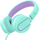 Kids Headphones, AILIHEN I35 On-Ear Headphones for School, 93dB HD Mic Stereo Headphone for Kid Girls Children, Foldable Wired 3.5mm for Chromebook, Laptop, Computer, Tablet (Green Purple) by TinyTreasures Baby Boutique