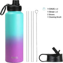 DRINCO Stainless Steel Water Bottle Spout Lid Vacuum Insulated Double Wall Water Bottle Wide Mouth (40oz 32oz 22oz 18oz 14oz) Leak Proof Keep Cold Sport Camping Hiking (40 oz, 40oz Ombre Fuchsia Teal) by CozyNest Decor