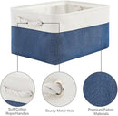 TheWarmHome Storage Basket for Organizing - Medium 3 Pack 14x10x7 inch Fabric Storage Cubes for Shelves with Rope, Collapsible Storage Bin for Organizer Closet Cloth Gift Toy (White & Jean Blue) by CozyNest Decor