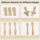 Silicone Baby Feeding Set 14 Pcs,Baby Led Weaning Supplies, Baby Spoons Suction Bowl Divided Plate Bib Cup Finger Brush,First Stage Solid Food Eating Utensils - 6+ Months(Beige) by TinyTreasures Baby Boutique