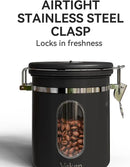 Veken Coffee Canister with Window, Airtight Stainless Steel Kitchen Food Storage Container with Date Tracker and Scoop for Grounds Coffee, Beans, Tea, Flour, Cereal, Sugar, 22&16OZ,Black by CozyNest Decor