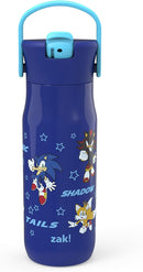 Zak Designs Harmony Sonic the Hedgehog Water Bottle for Travel or Home, 20oz Recycled Stainless Steel is Leak-Proof When Closed and Vacuum Insulated with Straw Lid and Carry Handle (Sonic & Friends) by TinyTreasures Baby Boutique