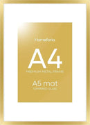 Homeforia A4 Gold Picture Frame, High End Metal 8.3 x 11.7 Frames for Wall or Tabletop, Gold A4 Certificate Frame with Mat A5, 8.3x11.7 Frames Matted to 5.8x8.3 Art, Tempered Glass, Wall Kit, Set of 1 by CozyNest Decor