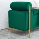 Elegant Upholstered Storage Bench With Cylindrical Arms And Iron Legs, by HouseOfZazla
