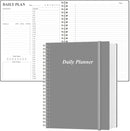 Daily Planner Undated - A4 To Do List Notebook Hourly Schedules, Spiral Appointment Planner for Women and Men,PVC Hardcover, Inner Pocket, Elastic Closure, 8.5" x 11", Grey by TinyTreasures Baby Boutique