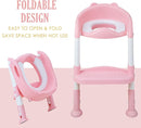 Potty Training Toilet Chair Seat with Step Stool Ladder for Kids and Toddler Boys Girls - Foldable Height Adjustable Children Toilet Training Seat with Safe Handles & Anti-Slip Pads, White-Pink by TinyTreasures Baby Boutique