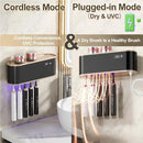 UV Toothbrush Sanitizer Holder for 4 | Wall Mounted Toothbrush Holder for Bathroom with Fan Drying | USB Rechargeable Toothbrush Cleaner & Sterilizer, No Drill Install, Modern Design (Black) by CozyNest Decor