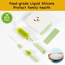 Portable Baby Bottle Brush Set - 7 in 1 Baby Bottle Cleaner Kit, Baby Travel Essential Bottle Washing Kit with Silicone Bottle Brush, Nipple Brush, Straw Brush, Drying Rack for Home and Travel (Green) by TinyTreasures Baby Boutique