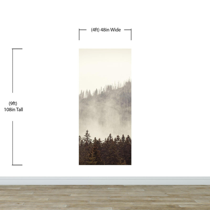 Foggy Misty Forest Tree Over Mountain Wall Mural.