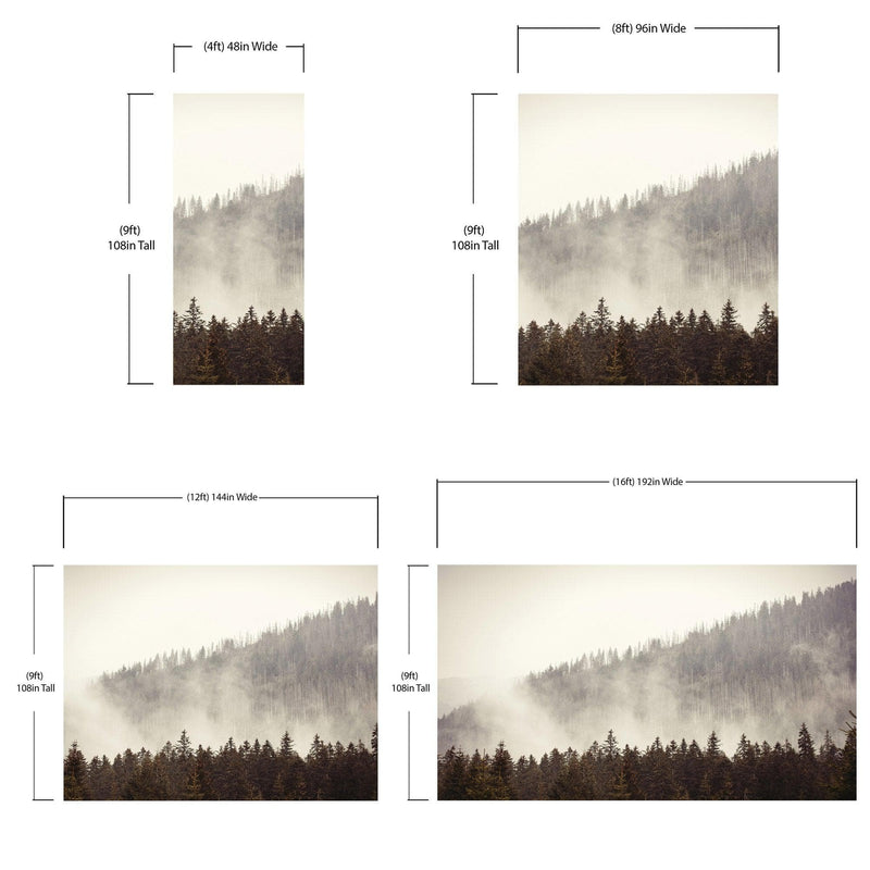 Foggy Misty Forest Tree Over Mountain Wall Mural.