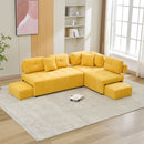 91.73" L-shaped Sofa Sectional Sofa Couch with 2 Stools and 2 Lumbar Pillows for Living Room, Yellow
