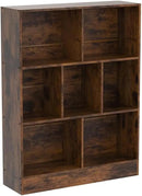 LEYAOYAO 7 Cube Bookshelf with Base,3 Tier Mid-Century Modern Brown Bookcase,Standing Wide Bookshelves Storage Organizer Shelf,Rustic Wood Display Cabinet Book Shelves for Bedroom,Living Room,Office by CozyNest Decor