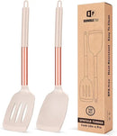 Pack of 2 Silicone Solid Turner, Non Stick Slotted Kitchen Spatulas, High Heat Resistant BPA Free Cooking Utensils, Ideal Cookware for Fish, Eggs, Pancakes(Rose Gold Khaki)