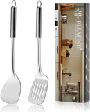 Pleafind 2-Pcs Solid & Slotted Spatula Set, 304 Stainless Steel Spatula, Metal Spatulas, Wok Utensils, Cooking Utensils, Wok Spatulas for Home, Kitchen and Restaurant, Dishwasher Safe by CozyNest Decor