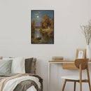 Small house by the stream under the moonlight tranquil style suitable for living room bedroom and office landscape poster wall art by CozyNest Decor