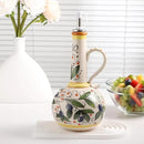 Ceramic Olive Oil Dispenser Bottle 23oz with Handles, Hand Painted Multi-Use Oil Cruet & Flower Vase, Decorative Stoneware Kitchen Cruet with Stainless Steel Spout for Oils, Sauces, Vinegar (A) by CozyNest Decor