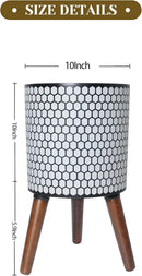 Flower Pot with Legs Tall Flower Pot with Drainage Holes for Indoor and Outdoor Decorative Planting (White Black Honeycomb, 10 Inches) by CozyNest Decor