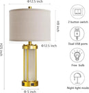 RORIA Modern Table Lamps for Living Room Set of 2, Farmhouse Bedroom Lamps for Nightstands with Dual USB Ports, Gold Bedside Lamps with White Frosted Glass Nightlight, 4 Bulbs Includes (Gold) by CozyNest Decor