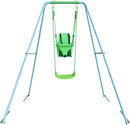 2-in-1 Toddler Swing Set with Metal Stand, Safety Belt & 4 Anchors - A-Frame Swing for Kids 6 Months+ (Blue, Indoor/Outdoor Backyard Playground) by TinyTreasures Baby Boutique