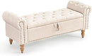 Furniliving 51” Storage Benches, End of Bed Bench with Button-Tufted Large Upholstered Storage Ottoman Linen Window Bench with Storage Shoe Cabinet Bench, for Bedroom, Entryway, Closet, Beige by CozyNest Decor